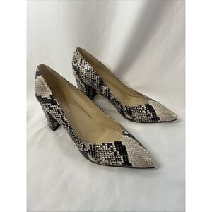 Marc Fisher Women's 8.5 Snake Chunky‎ Heel Pumps Black Beige